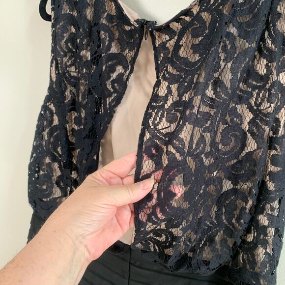 Adrianna Papell Plus Size 14W Drape Neck Banded Dress Black Lace Bodice Cocktail - Picture 8 of 12